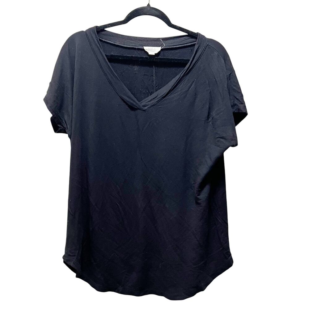 LOFT Outlet Lounge Short Sleeve Shirt V-Neck Black Stretch Pullover Top Size M